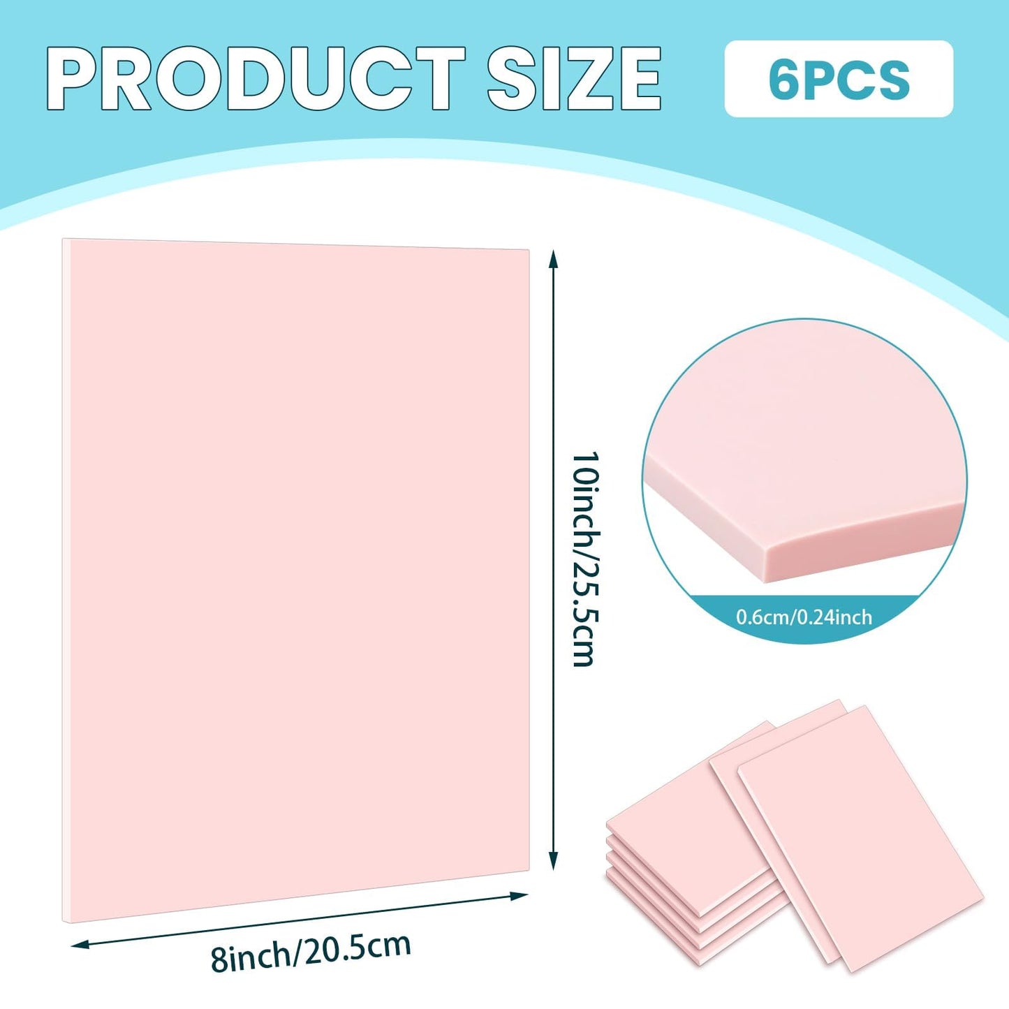 6 Pack 8''x10'' Pink Rubber Stamp Carving Blocks Soft Carving Blocks for DIY Stamp Making, Printmaking, Art Projects Craft Supplies for Beginners & Professionals