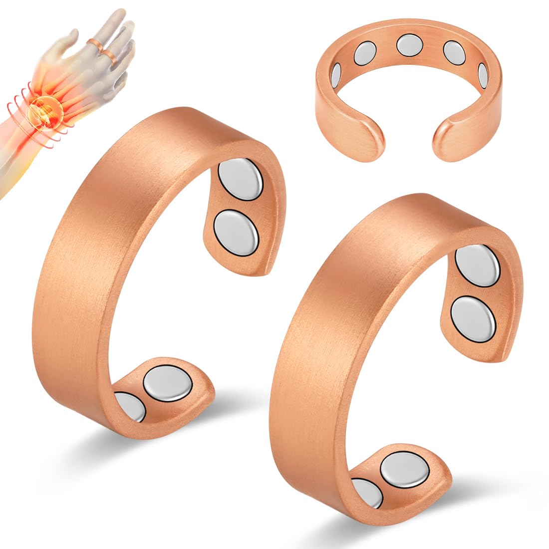 Vicmag 2PCS Magnetic Copper Rings for Women & Men,99.99% Pure Copper Ring with 9X Magnets Gift Adjustable