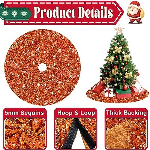Halloween Tree Skirt 21 inch Orange Christmas Tree Skirt Velvet Tree Mat for Pencil Tree Fall Tree Skirts Sparkly Tree Skirts Cover Thanksgiving Christmas Tree Carpet Xmas Ornaments