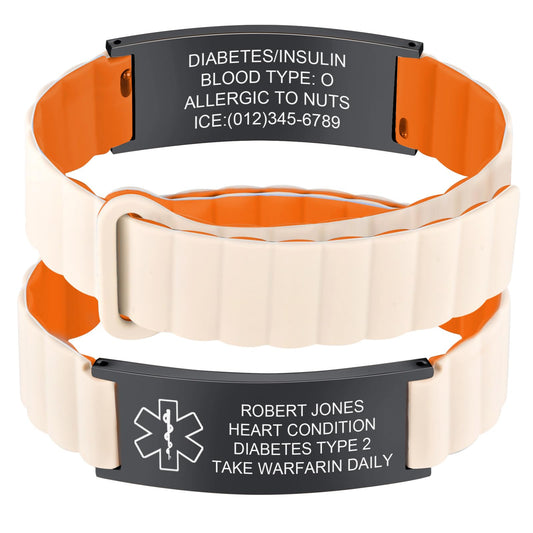 (Price Including Tax)Comfortable Medical ID Bracelet for Men & Women - Custom Engraved Silicone Strap Medical Alert Bracelets for Sports,Adjustable Waterproof Customizable ID Wristband,Orange