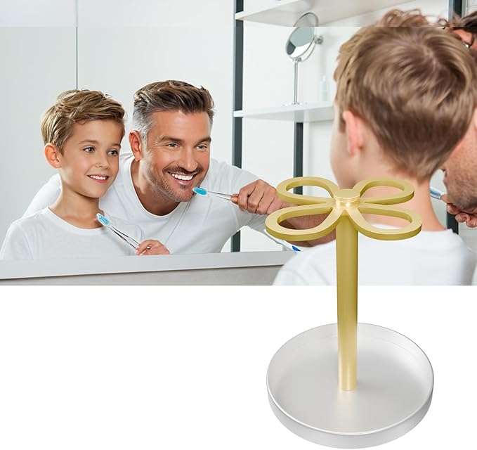 Metal Toothbrush Holders for Bathroom with 4 Slot Black Tooth Brush Holder Stand Countertop Organizer for Family Gold and White