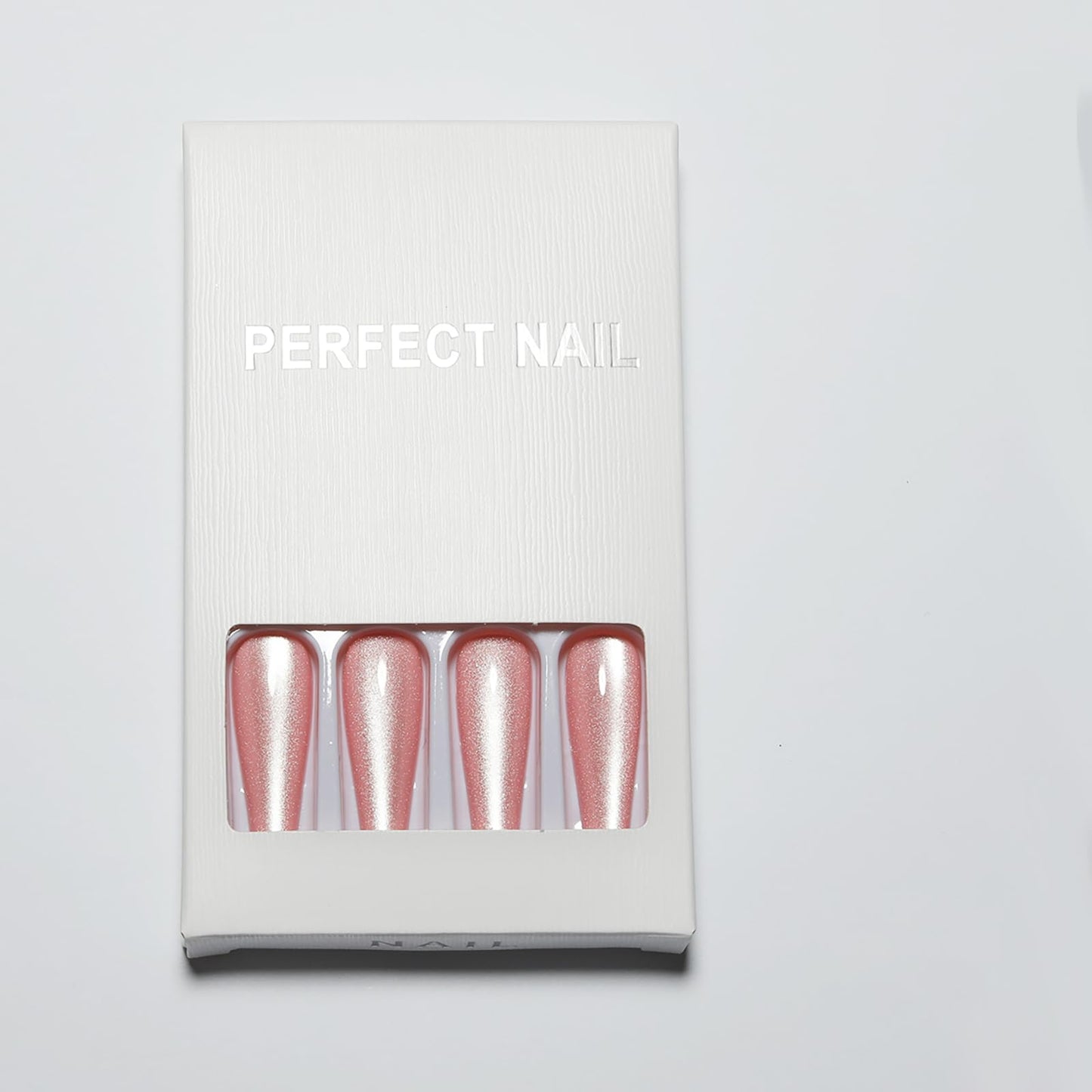 Handmade Press on Nails - Soft Pink Fake Nails | Velvet Effect Design Light Color Nails | Glossy,Glitter,Gradient Color,Reusable Long Acrylic Nails | 12 Sizes - 24 Nail Kit with Jelly Glue
