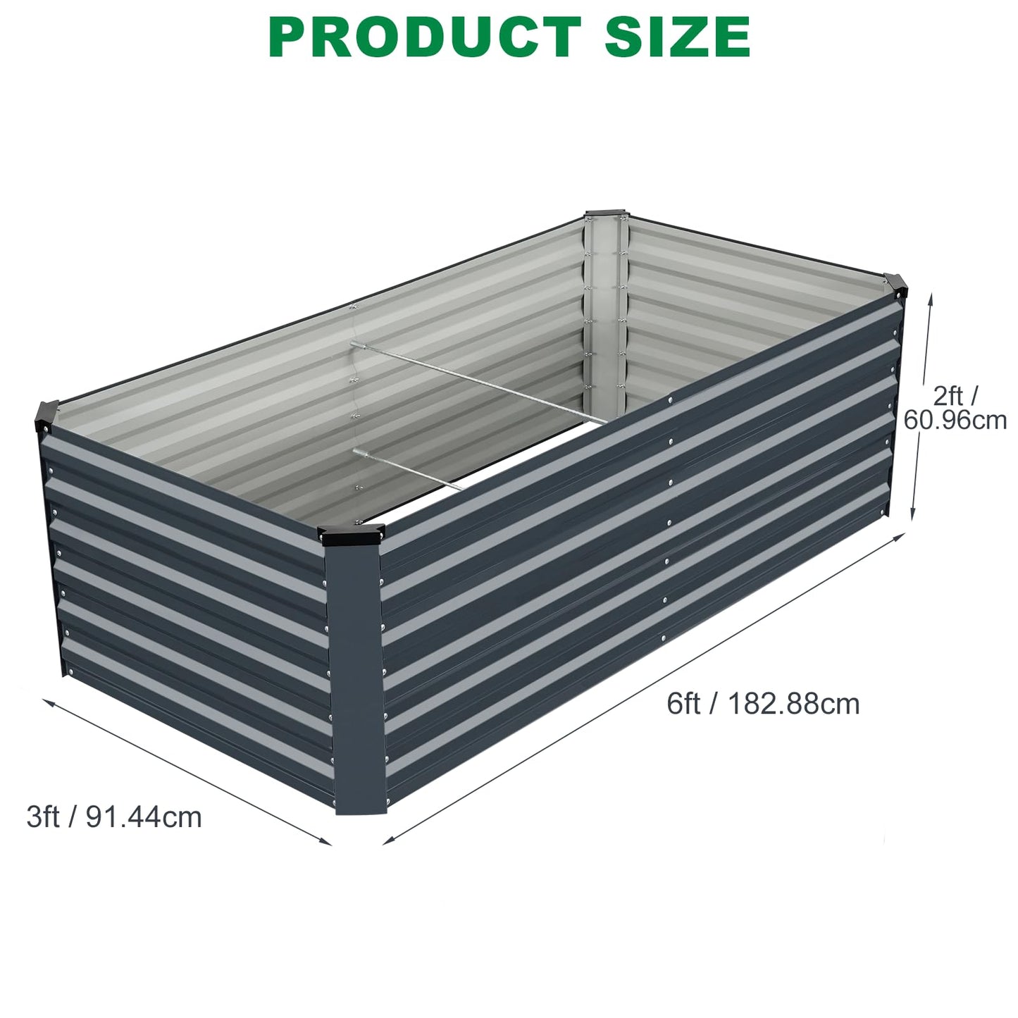 STBoo 6x3x2FT Galvanized Raised Garden Bed, Outdoor Metal Raised Planter Box for Vegetables, Elevated Rust-Resistant Rectangle Gardening Container Kit with Reinforced Panels for Backyard, Patio(Grey)