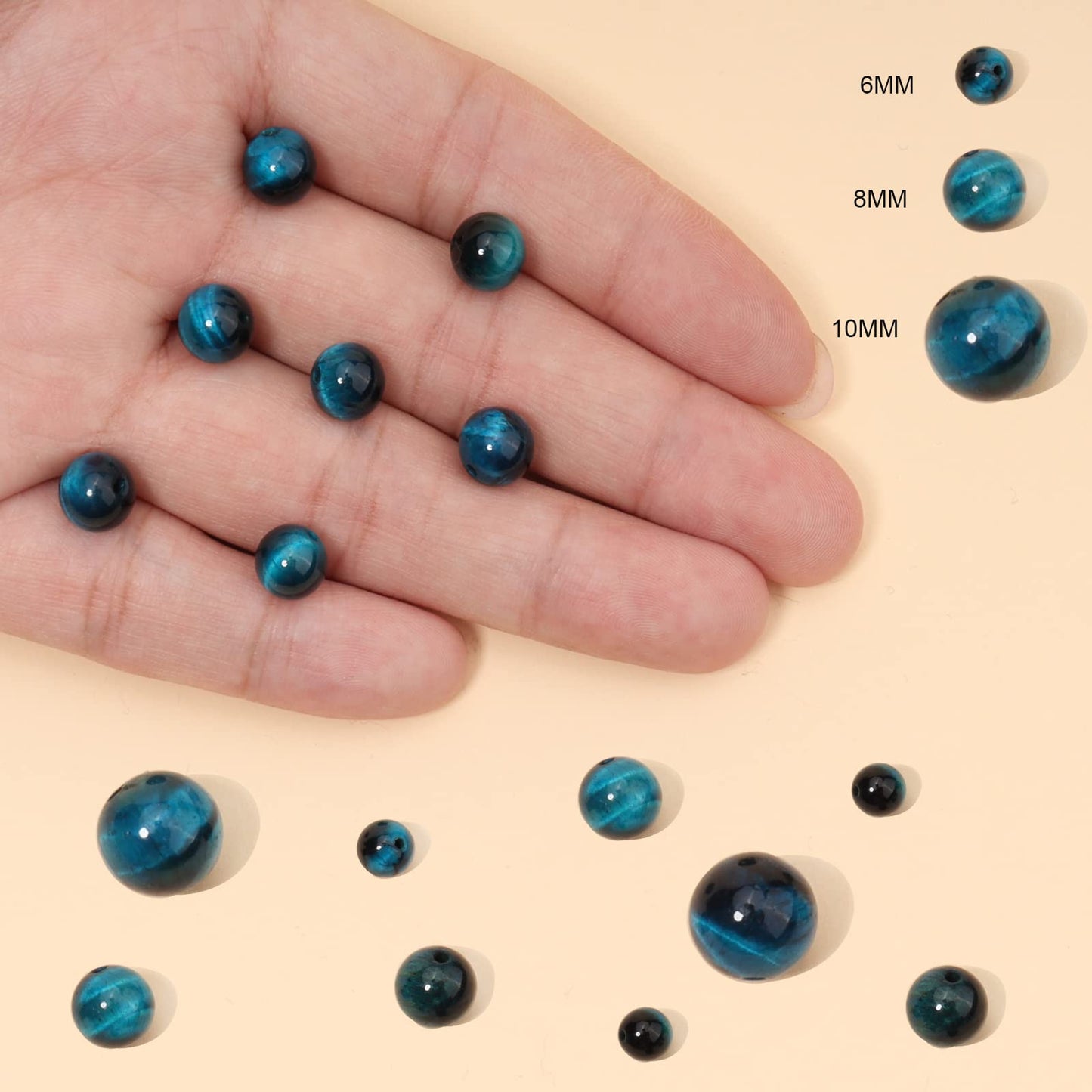 45pcs 8mm Natural Aquamarine Tiger Eye Gemstone Beads Energy Healing Crystal Round Loose Stone Beads for Jewelry Making, DIY Bracelets Necklaces