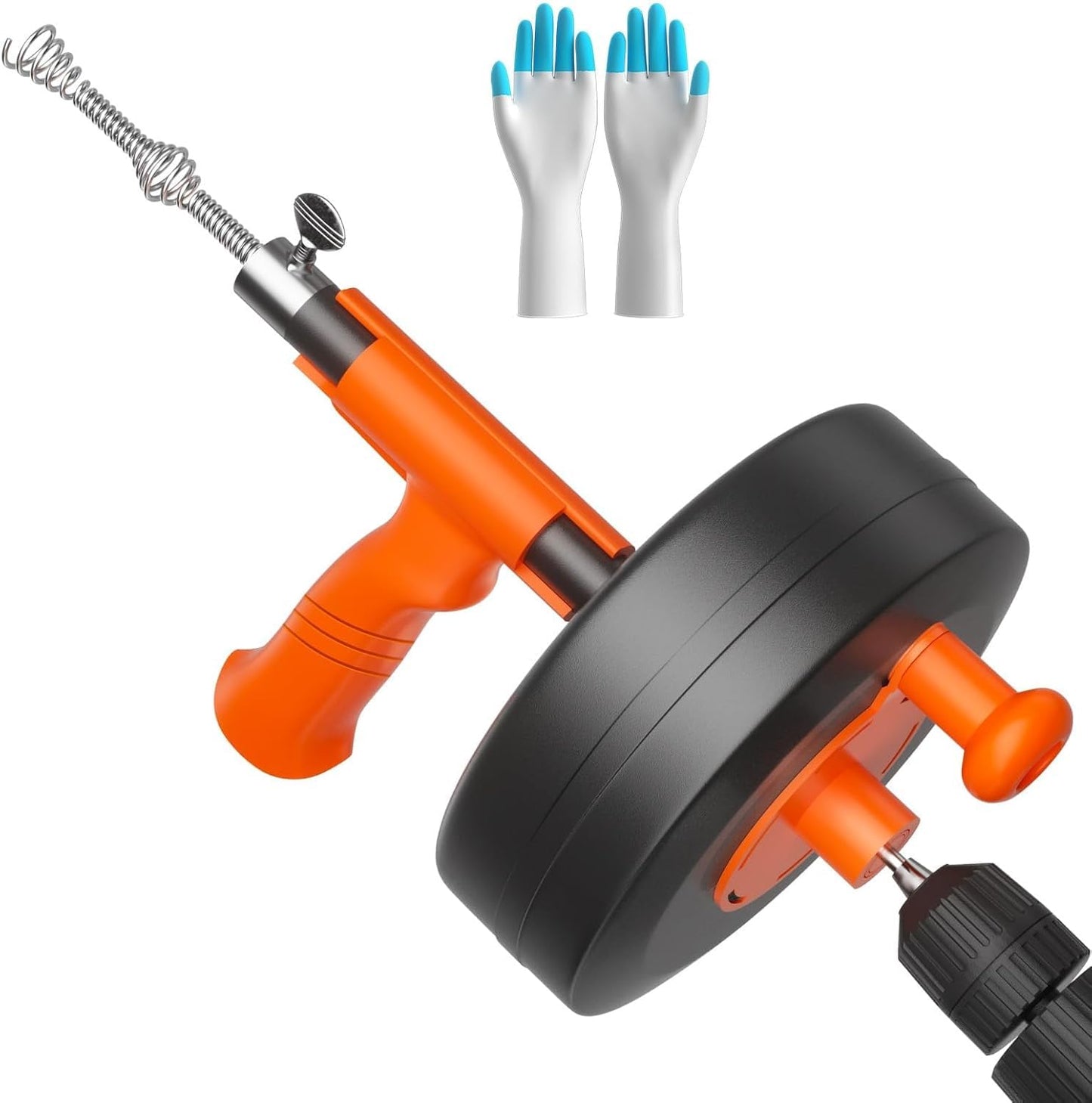 KINGLEV Drain Snake, 50ft Flexible Steel Drain Auger With Drill Adapter, Heavy Duty Sink Plumbing Unblocking Hand Auger, Manual Or Powered for Shower & Bathtub Clogs-No auto retract or feed