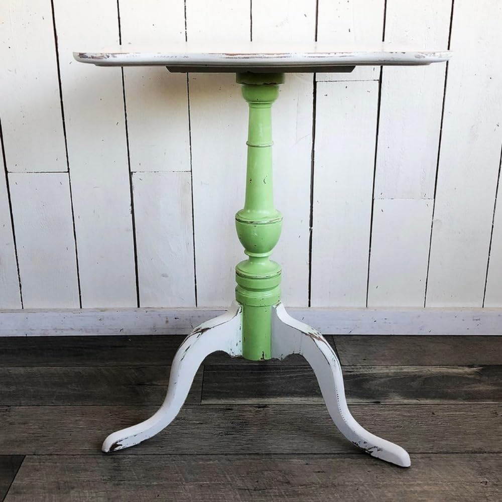 Vintage Solid Maple and Metal End Tables, Side Tables, Pedestal Side Table with White and Green Plant Stand, Round Stand, 20 "W x 27 "H x 20 "D, Funky Side Table for Small Spaces Bedroom Livingroom