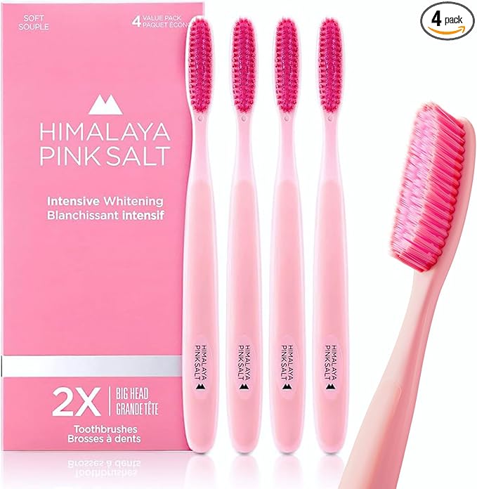 HIMALAYA PINKSALT Intensive Clean Toothbrush 4 Count - Extra-Large Toothbrushes for Adults, Plaque Remover for Teeth, Tapered Bristles Gentle on Teeth and Gum, Deep Clean Toothbrush