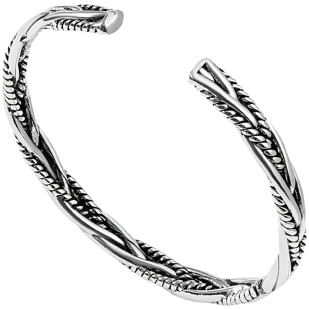 Handmade 925 Sterling Silver Bangle Bracelet For Men Weave Bangle Bangle Simple Silver Cuff Bangles Open Adjustable Bangle Bracelets For Women Men Vintage Statement Bangles Fashion Jewelry Gifts
