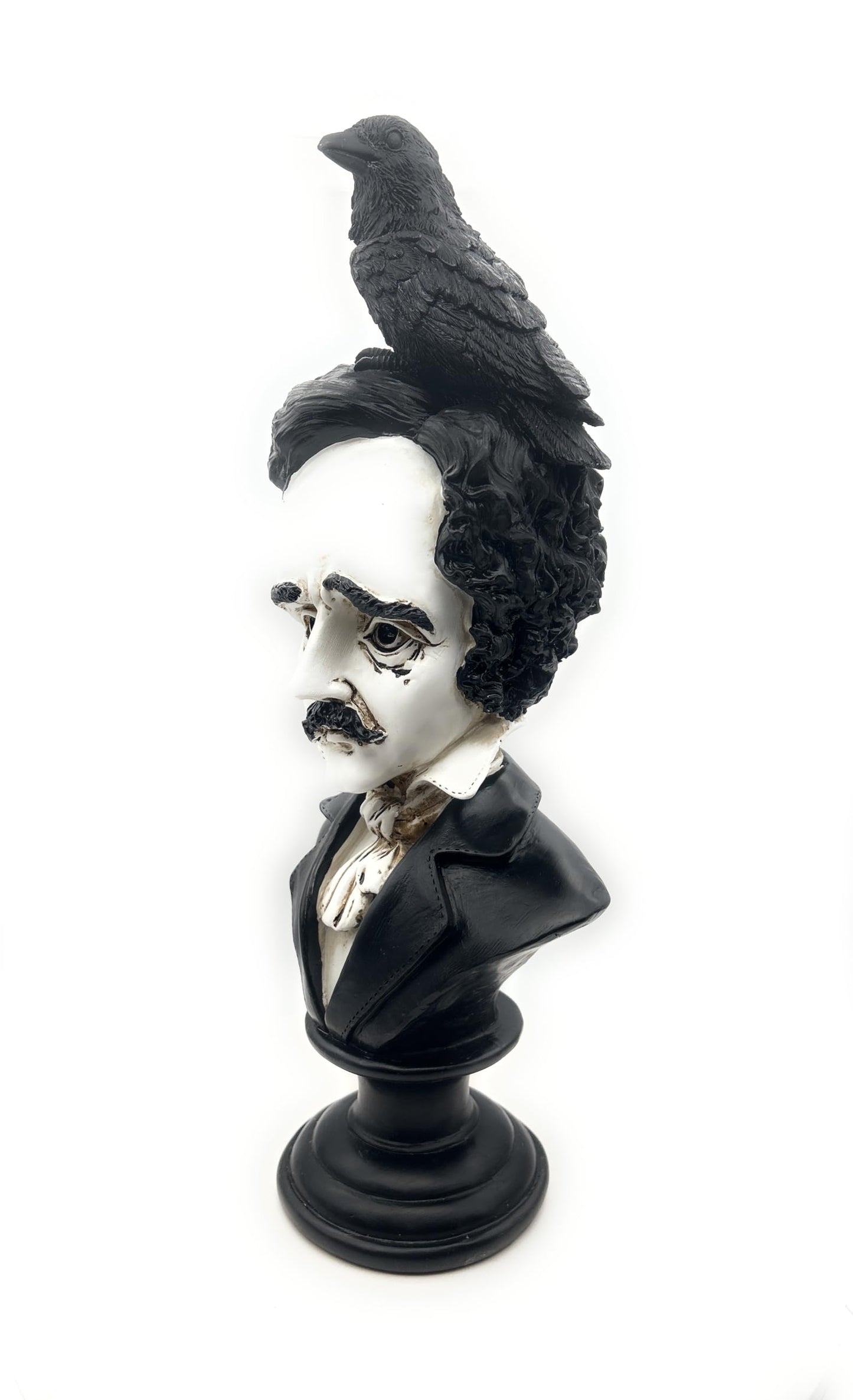 RUSTIX Edgar Allan Poe Bust Statue – Gothic Raven Figurine Inspired by “The Raven” – Decorative Statue for Literary, Gothic, and Victorian Home Decor