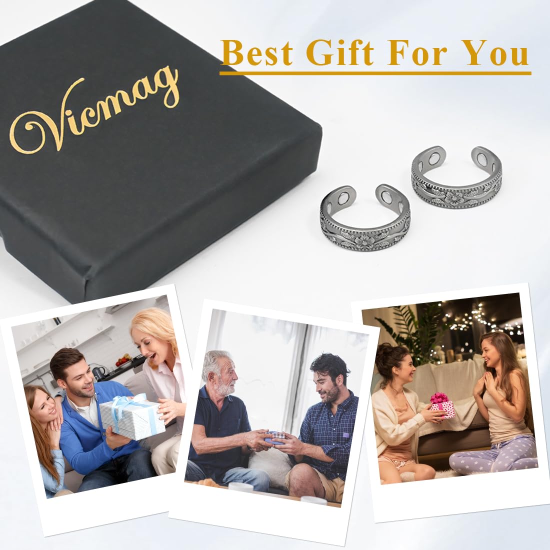 Vicmag Magnetic Copper for Women for Fingers with 4X Magnets 100% Solid Pure Copper Gift 2pcs