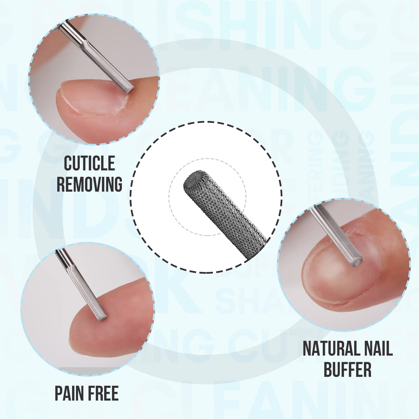 Makartt Cuticle Nail Drill Bit Safety Tungsten Carbide Cuticle Remover Drill Bit Bundle With Nail File and Buffer, Pink Basic Nail Prep Kit with Cuticle Trimmer, Beginner Manicure Kit