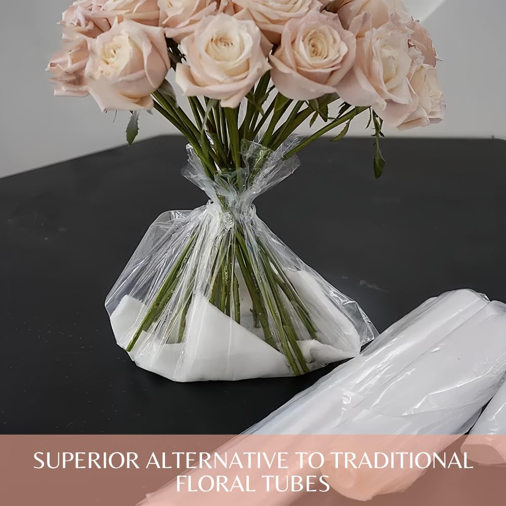BBJ Wraps Clear Plastic Florist Supplies Water Retainer Bag for Flower Bouquet Wrapping, 12x12Inch, 100 Pcs