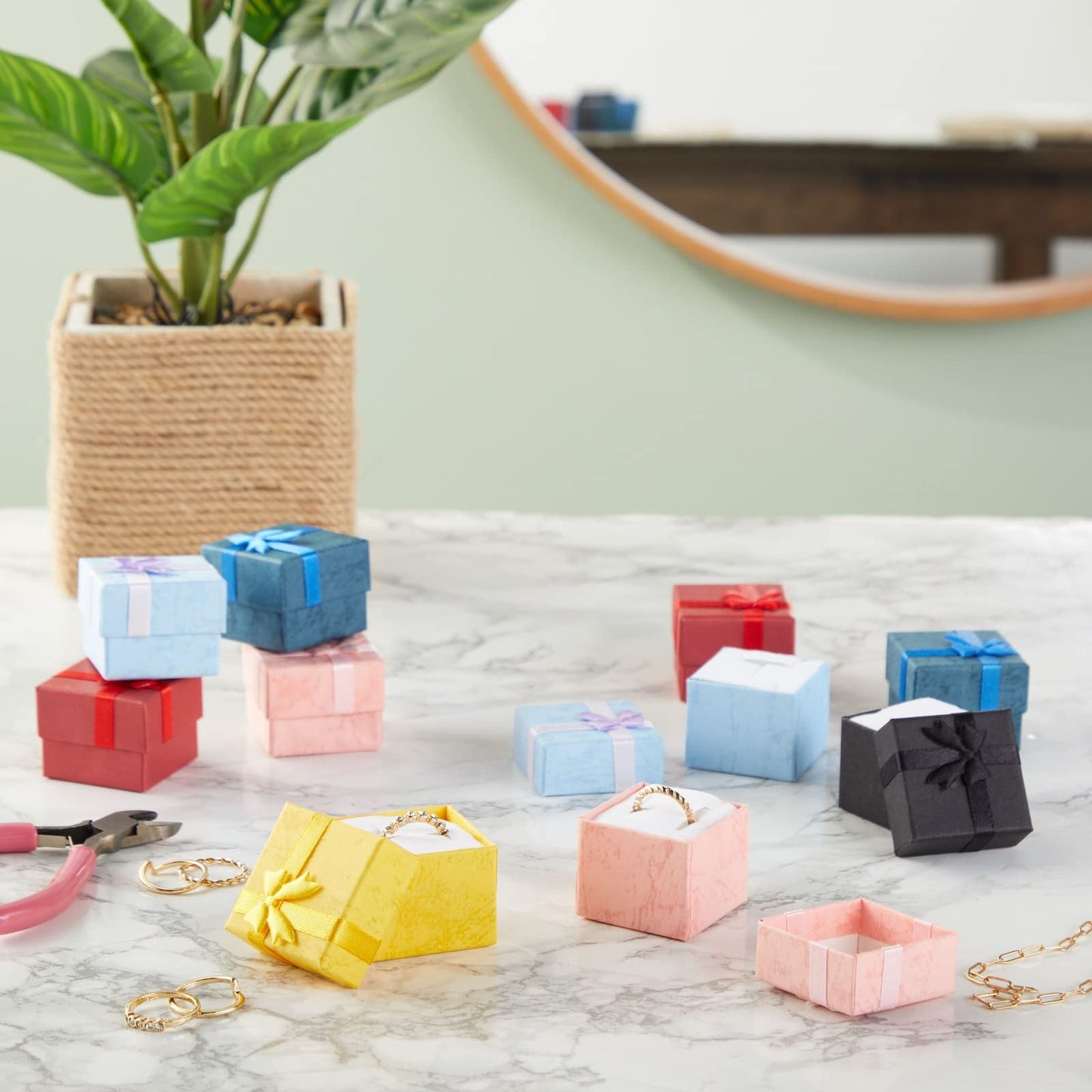 Juvale Ring Boxes Bulk Set - 24-Pack Multi-Color Square Cardboard, 1.6 x 1.2 x 1.6 In - Mini Gift Box with Lid & Bow for Rings & Jewelry