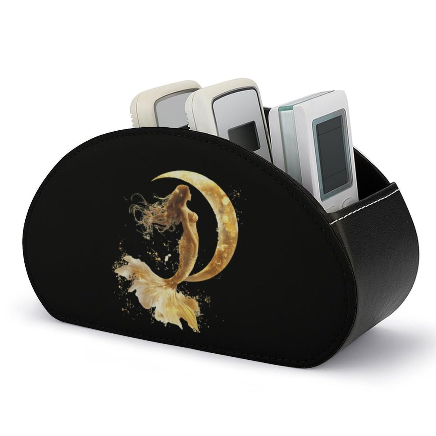 Golden Color Mermaid Moon Remote Control Holder with 5 Compartments Caddy Desktop Organizer for Home Office