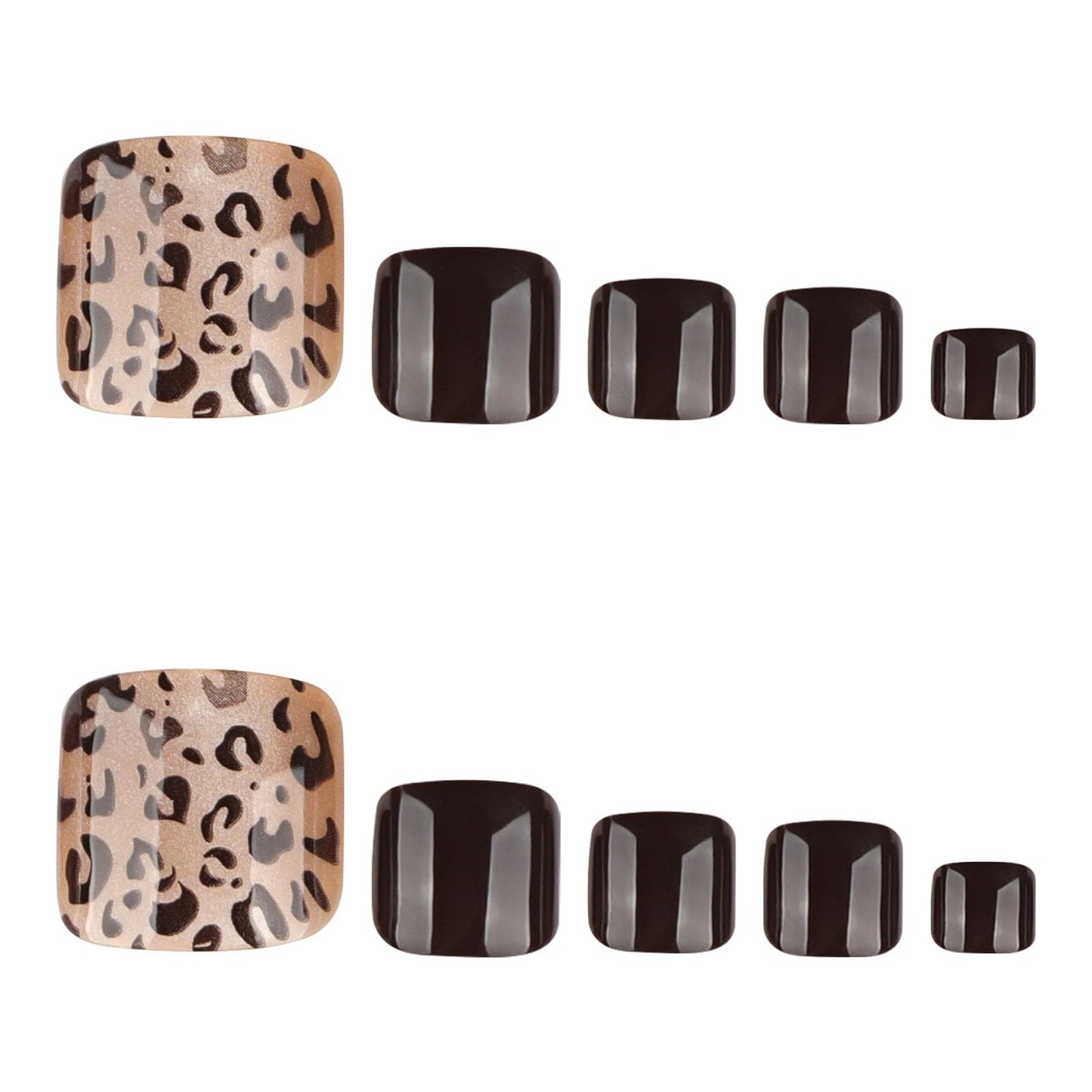 RUOKEXIN Toe Nail Press ons, Short Press on Toenails Cat Eye Fake Toenails with Leopard Print Designs Square False Toenail Sparkly Artificial Nails for Women 24Pcs