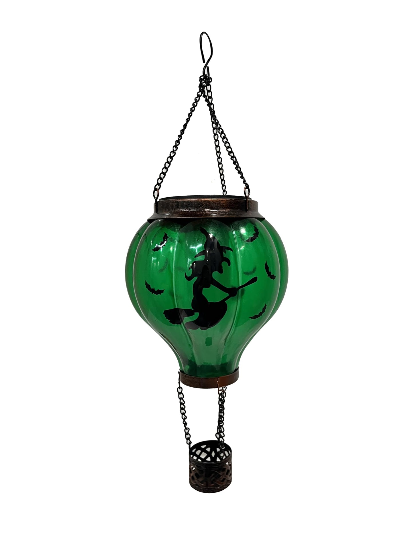 Halloween Decoration Outdoor Hot Air Balloon Solar Lantern with Flickering Flame, Hanging Outdoor Lanterns with Flying Witch Design Waterproof Decor for Garden, Patio, Halloween Party(Witch)