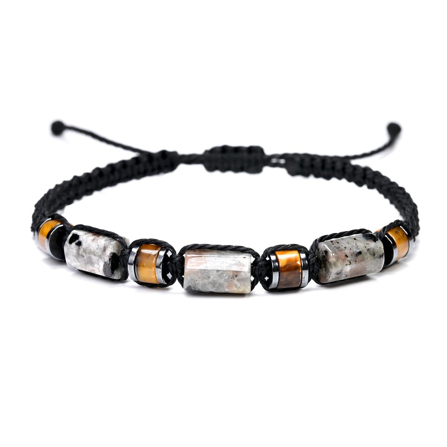 Senxilk Natural Yooperlite and Tiger Eye Stone Beaded Wrap Bracelet for Men, Black
