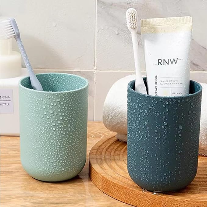 Simple Student Dormitory Plastic Toothbrush Cup Couple wash 2-Piece Set Solid Color Cups 300ml (10 oz) (Dark Blue & Light Blue)