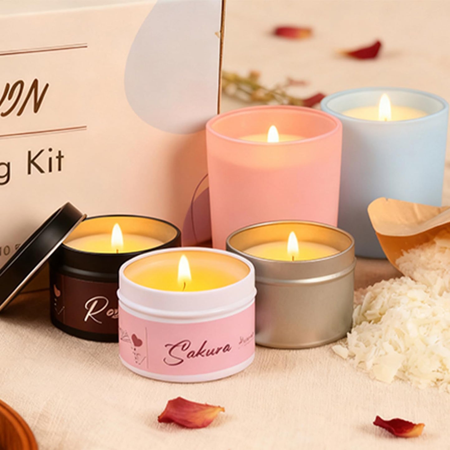 SHOWIN Candle Making Kit, DIY Candle Making Supplies for Adults, Starter Soy Wax Candle Kit with Candle Jars & Tins, Scented Home Decoration