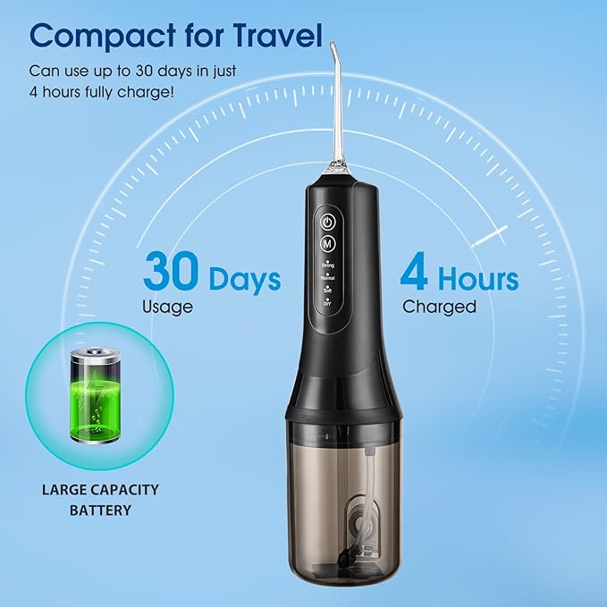 Water Dental Flosser Teeth Pick,Portable Cordless Oral Irrigator,260MLRechargeable Travel Irrigation Cleaner, IPX7 Waterproof,Electric Flossing for Teeth Cleaning