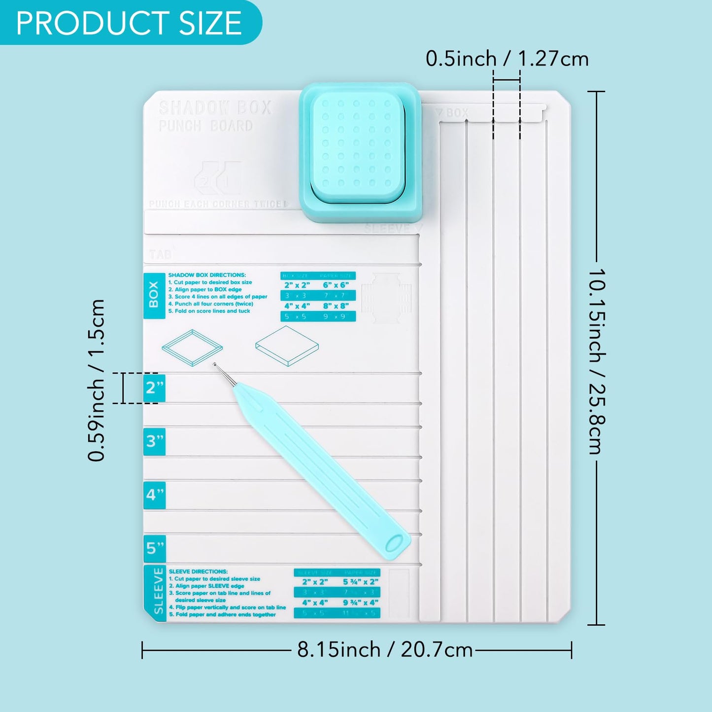 Shadow Box Punch Board, Punch Boards for Crafting, 2", 3", 4", and 5" Shadow Box Making Scoring Board with Scoring Tool for DIY Making ShadowBoxes and Sleeves, Scrapbooking Family Photo Making Gifting