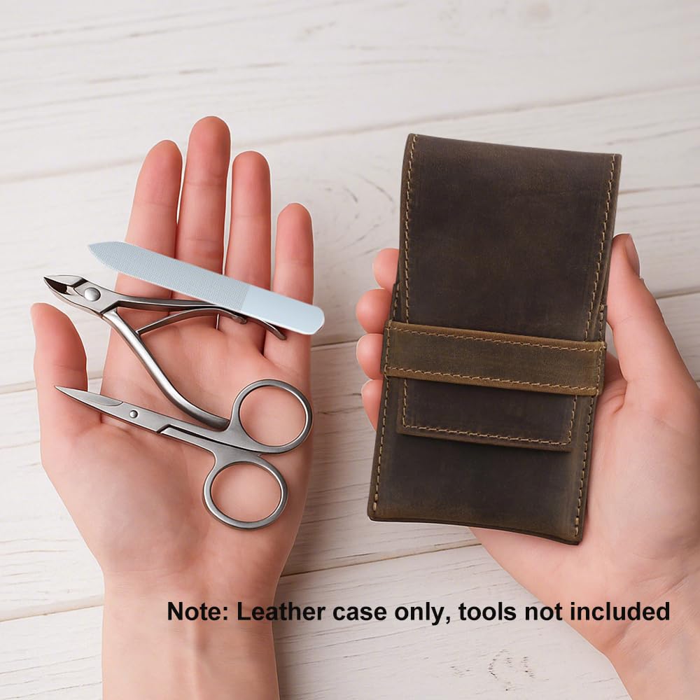 CONTACTS Full Grain Leather Empty Manicure Kit Case for Men Travel Nail Clipper Pouch Small Personal Care Tools Pouch By Handmade (Case Only)