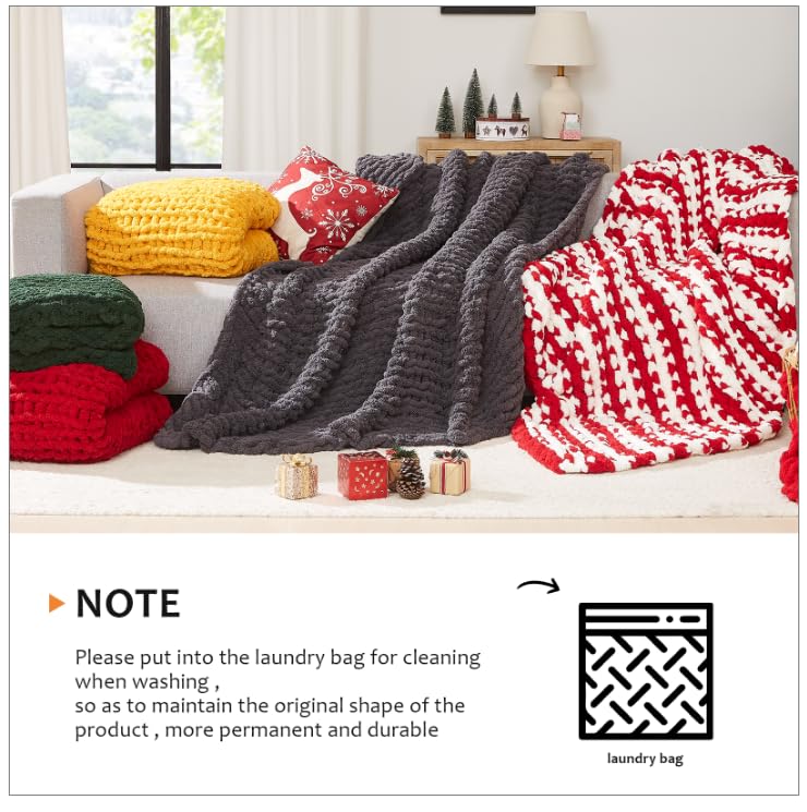 L'AGRATY Chunky Knit Blanket Throw,Soft Chenille Yarn Throw Blanket 50x60，Handmade Cable Knit Crochet Blanket,Large Knit Blankets Chunky Yarn,Rope Knot Throw Blanket for Couch Sofa Bed Home Decor