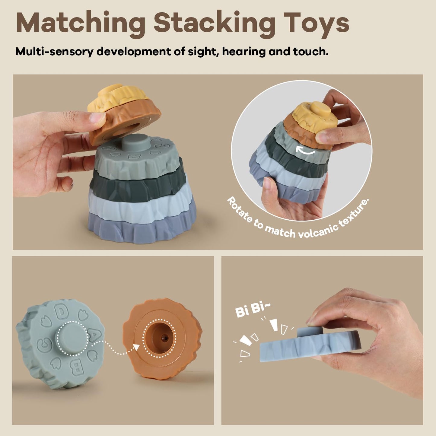 Yrkidstoi Stacking & Nesting Baby Teething Toy, 7 Pcs Soft Building Rings Stacker Toys with Dinosaur Figure, Newborn Essentials Sensory Learning Toys for 6+ Months Infant Toddler Boys Girls