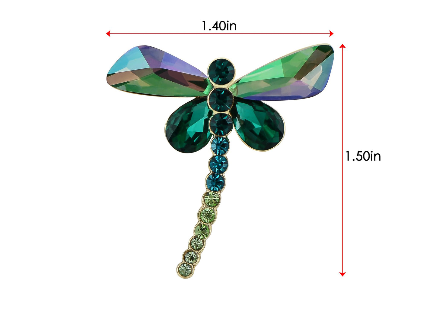 Alilang Silvery Tone Sparkly Crystal Rhinestones Dragonfly Insect Brooch Breastpin Lapel Pins for Women, Green