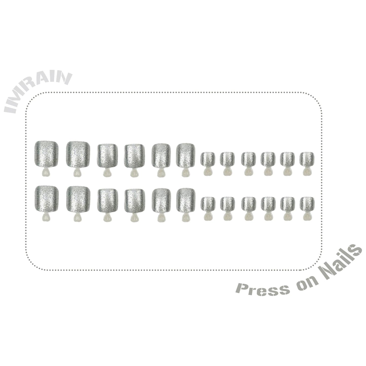 IMRAIN Glitter Press on Toenails Short Square Fake Toe Nails Full Cover Artificial Glossy False Toe Nails Solid Silver Stick on Nails Shiny Summer DIY Nail Art 24Pcs