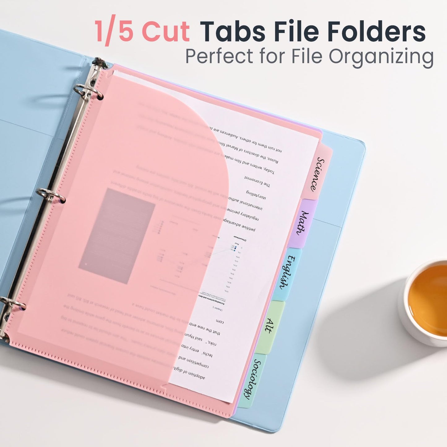 5-Tab Dividers for 3 Ring Binder, 15 Counts Binder Dividers Index with Pockets, 8.5 x 11'' Binder Dividers with 1/5 Cut Tabs for School Office (XY026) (3)