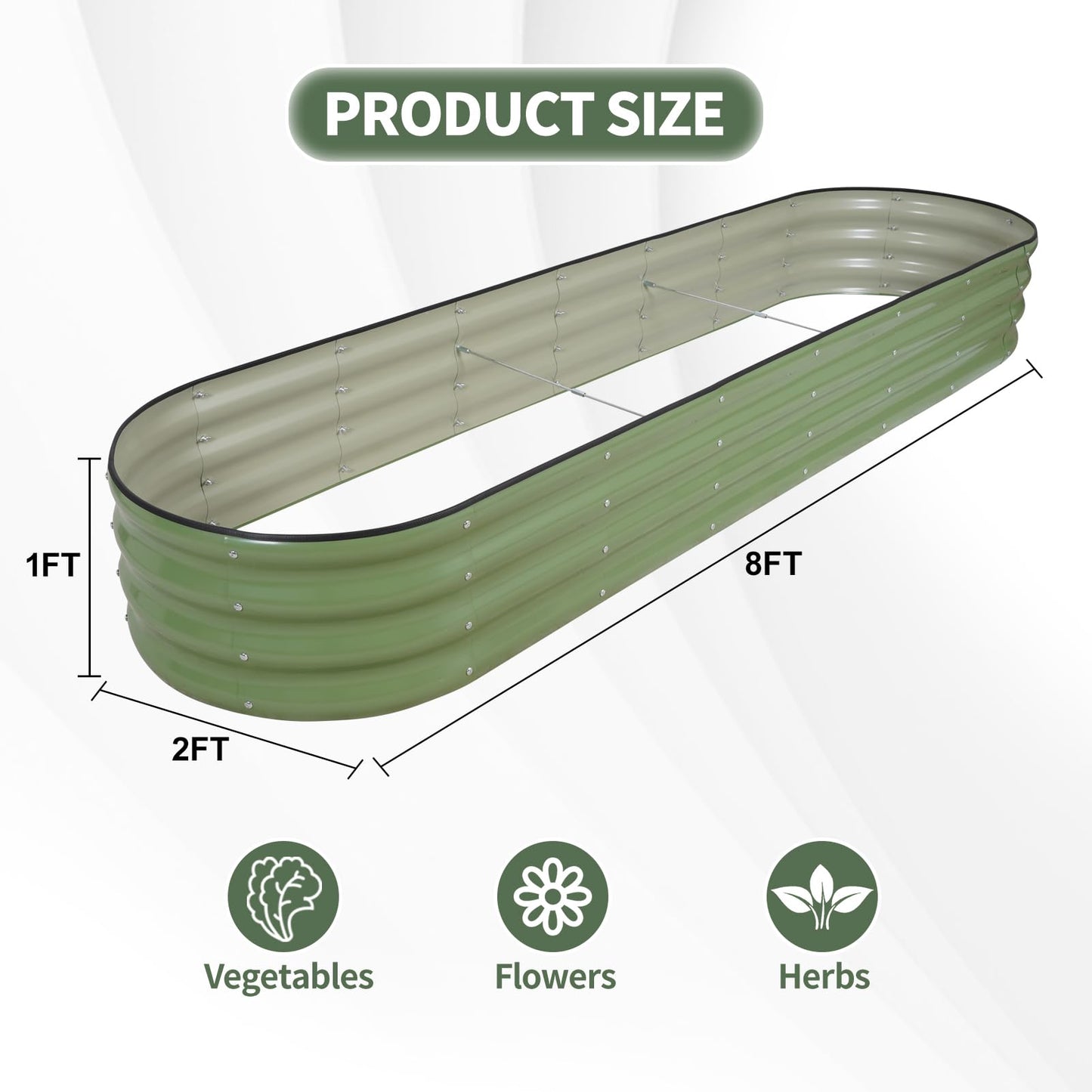 1MORE Galvanized Raised Garden Bed- Planter Garden Boxes Outdoor, Raised Beds for Gardening,8x2x1ft Metal Garden Bed Kit for Vegetables Flower, Planter Raised Beds with Tools.Green
