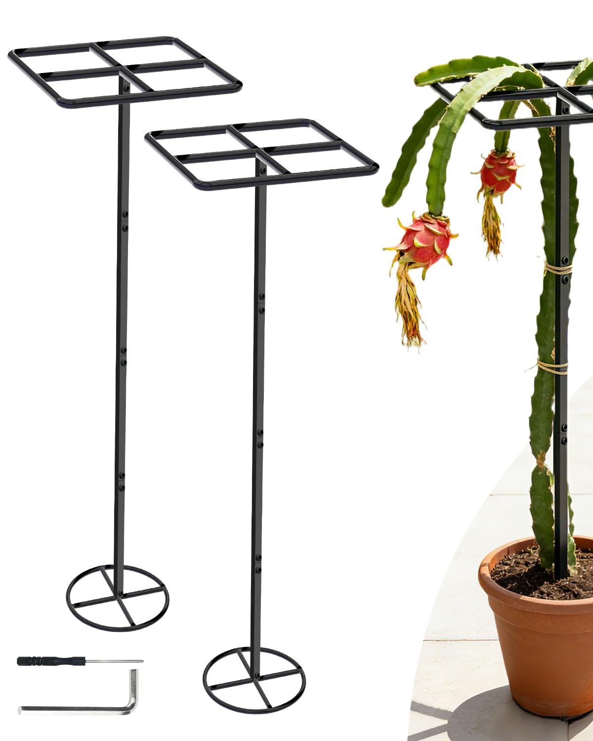 2 Pack 66''×16'' Heavy-Duty Metal Dragon Fruit Trellis, Adjustable Gardening Support Stand for Vertical Climing Plants,Trees,Cactus Garden Outdoor Indoor Potted Support