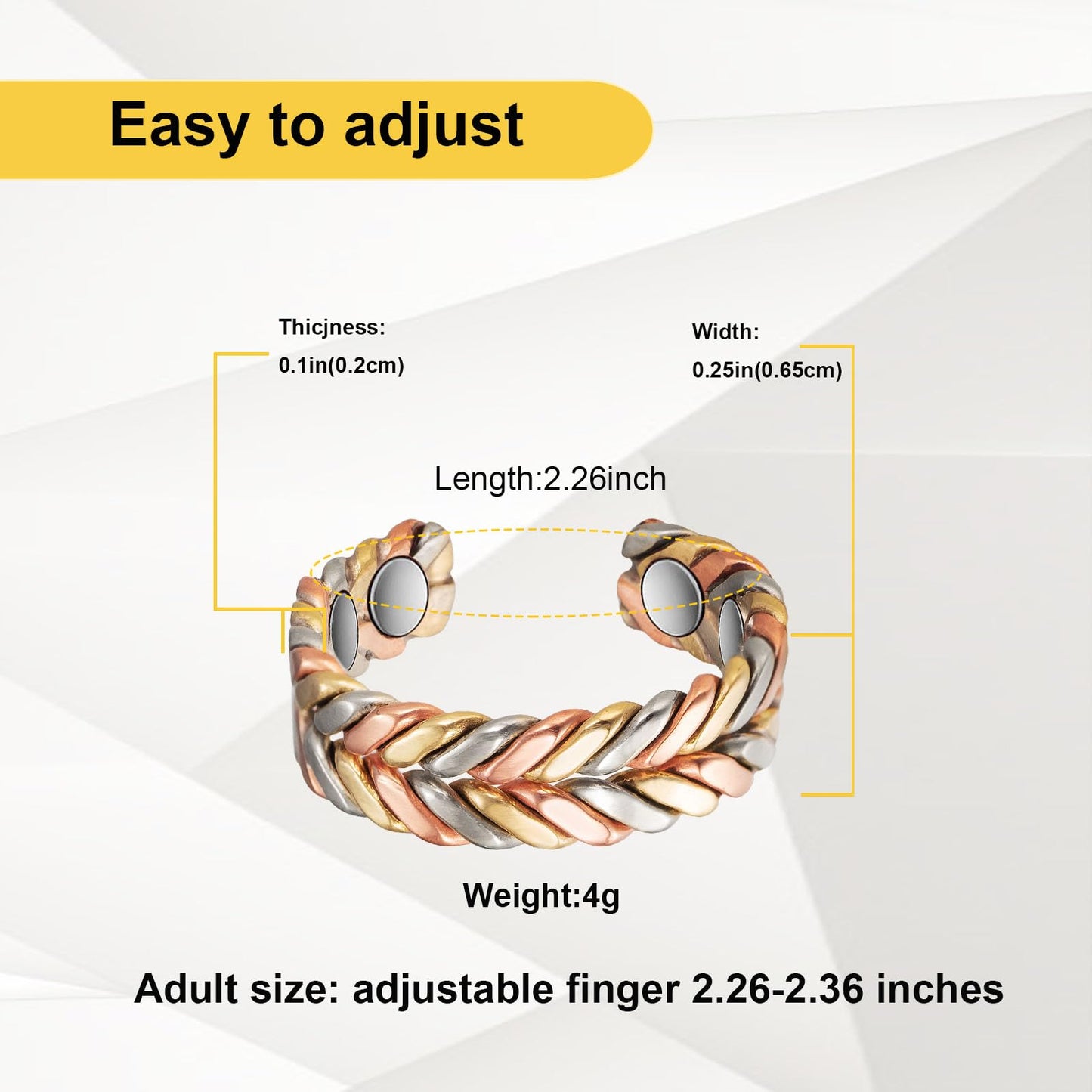 EnerMagiX Copper Rings for Women, 2Pcs Set Copper Weaving Tricolour Gold Adjustable Ring, Fashion Copper Jewelry（2040 2PC）