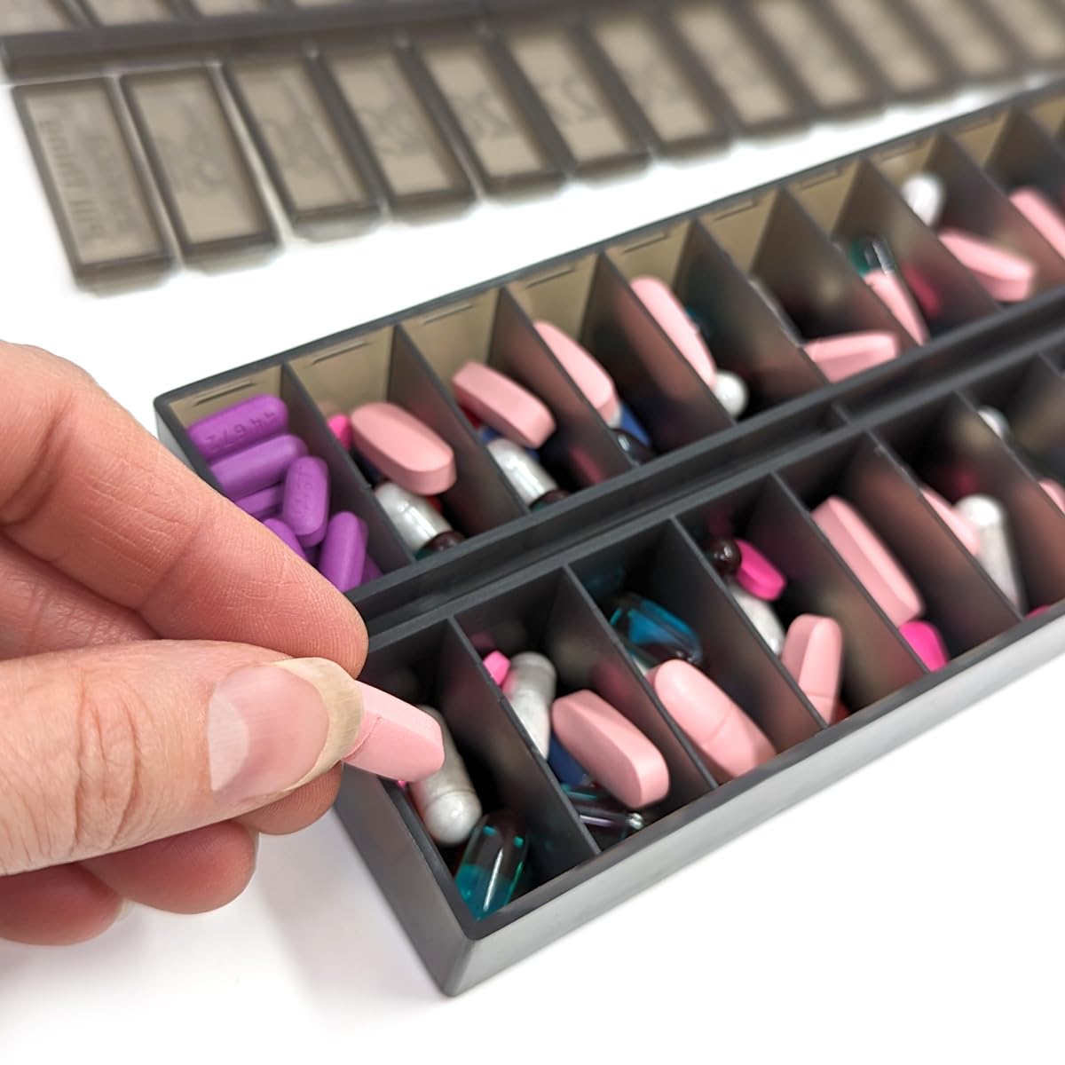 AM PM 31 Day Once-a Day Monthly Pill Planner Organizers - Large Compartment Pill Boxes Store Medications for Entire Month Plus Compartment for Extra Pills (AM/PM) (Am/Pm Black & Black)