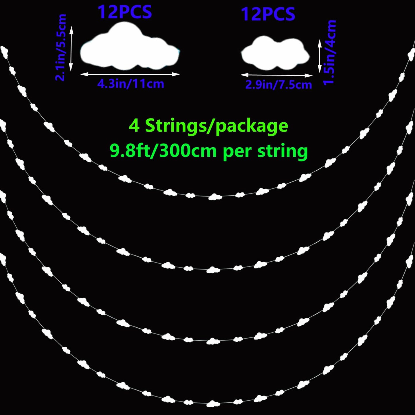 LOONELO White Cloud Hanging Paper Banners, 4 Pack Cloud Garland Party Decoration Kit, White Artificial Paper Cutouts String Banners, DIY Cloud Decorations for Birthday Baby Shower Wedding Nursery