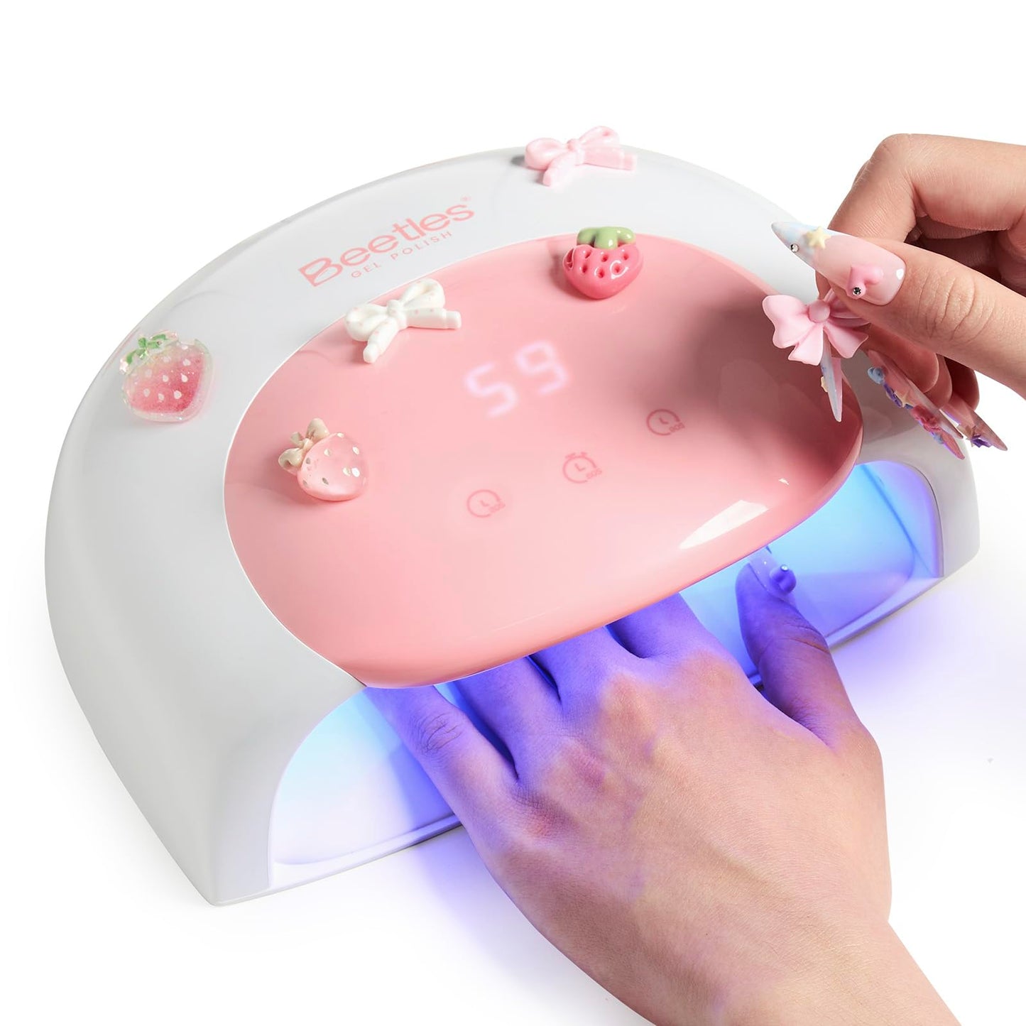 Beetles Motion Glow Nail Tips, 160PCS 16 Sizes Short Almond Cat Eye Magnet Soft Gel Blossom & UV LED Nail Lamp, Candy White 30/60/90s Timer Countdown Smart Sensor Dryer