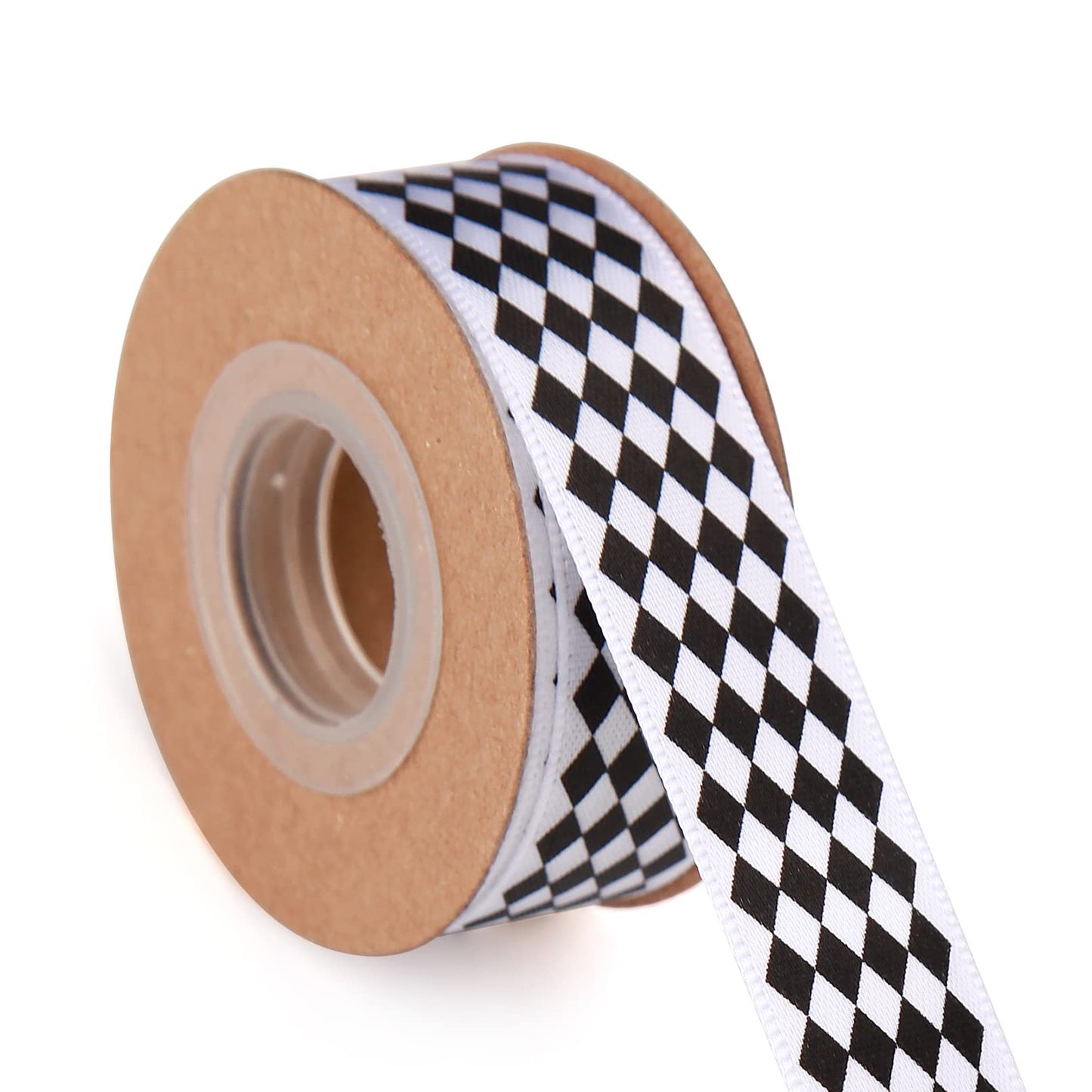 Meseey 4 Rolls Total 20 Yards Black & White Diamond Check Satin Ribbon, Harlequin Plaid Ribbons for Gift Wrapping, Crafts, Weddings & Party Decor