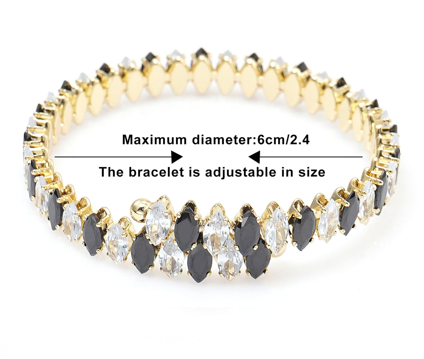 Wovanoo Rhinestone Cuff Bracelet Cubic Zirconia Tennis Bracelets Open Adjustable Bangle for Women Gold White Black