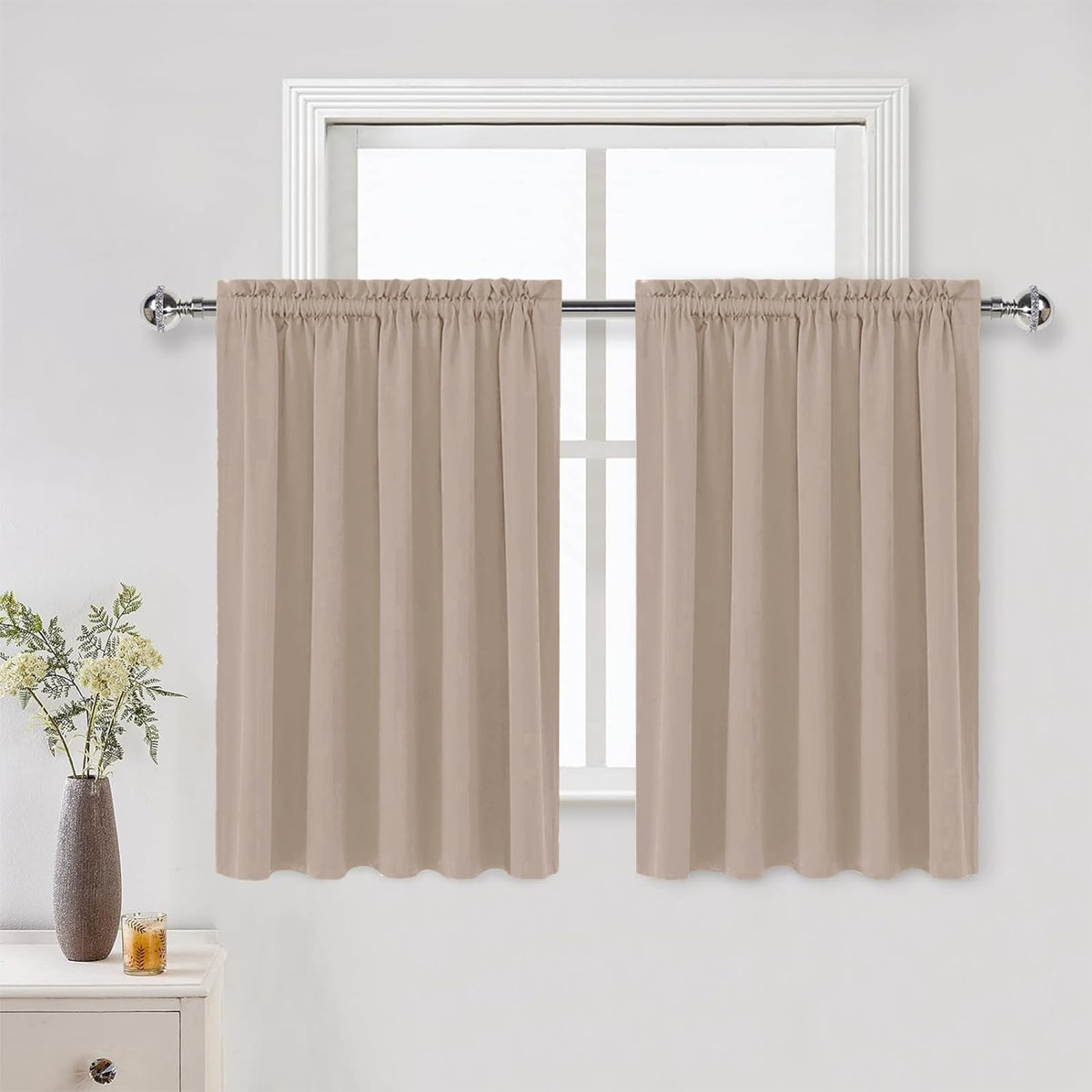 Short Blackout Curtains 60 x 36 Inch Long for Kitchen RV Bunk Camel (2 Count)