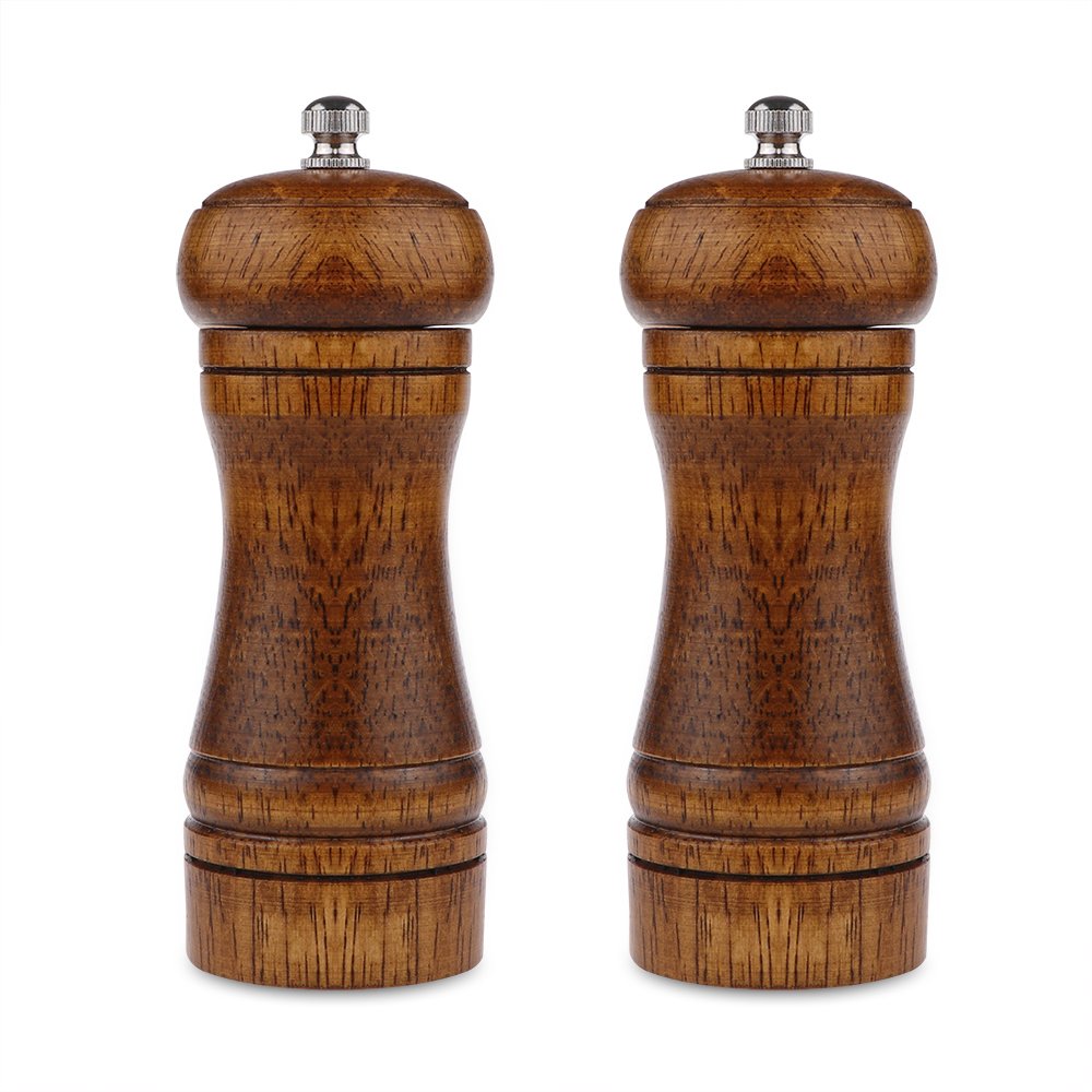 Pepper Mill - 5 inch Pepper Grinder Pepper Grinder Refillable Oak Salt and Pepper Grinder Set Sea Salt Grinder Ceramic Pepper Mill Grinder Adjustable Coarse to Fine pepper Grinder Mill (2Pack)