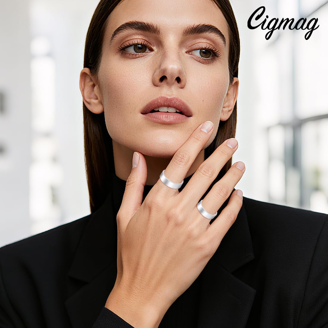 Cigmag 2PCS Copper Rings for Women Men, with Powerful 9X Magnets, Adjustable Solid Pure Copper (Silver Matte)