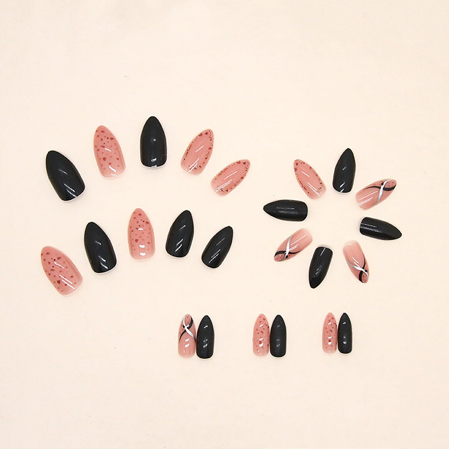 Medium Almond Press on Nails With Designs Nude Pink White Fake Nails Press ons Acrylic False Glossy Artificial Full Cover Stick on Nails for Women Girls 24 Pcs