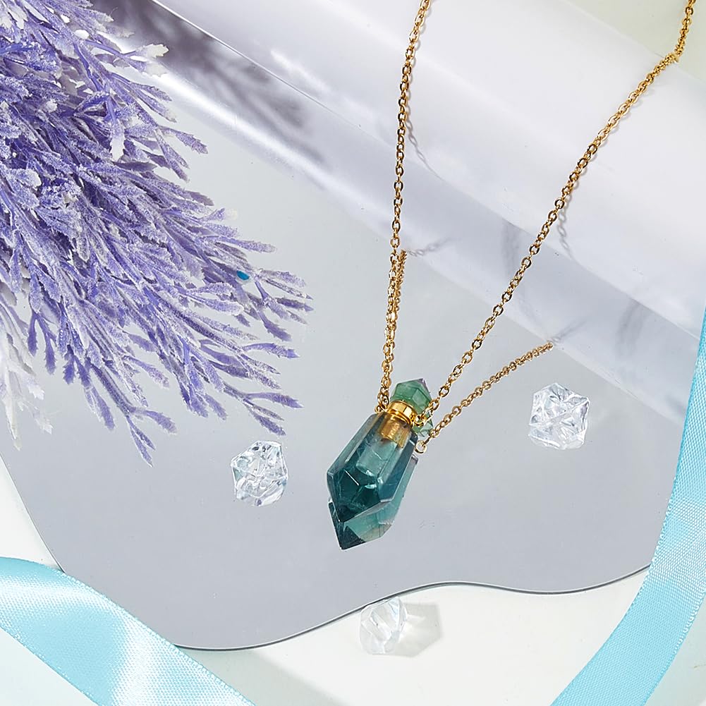 SUPERFINDINGS Essential Oil Diffuser Necklace Aromatherapy Diffuser Necklace Natural Fluorite Stone Perfume Bottle Pendant Hexagonal Pointed Perfume Bottle for Men Women Daily Focus Yoga Gifts