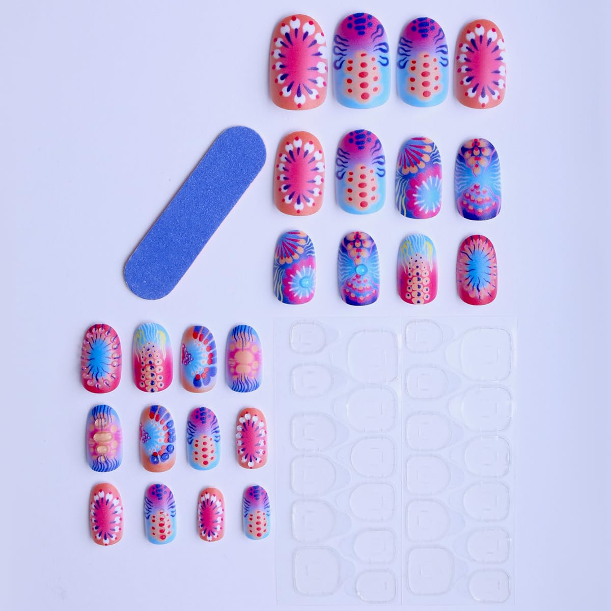 plalely Almond Press on False Nails Medium TrippyPress on False Nails Neon Mushroom FloralStick on Nail Tips for Women 24pcs