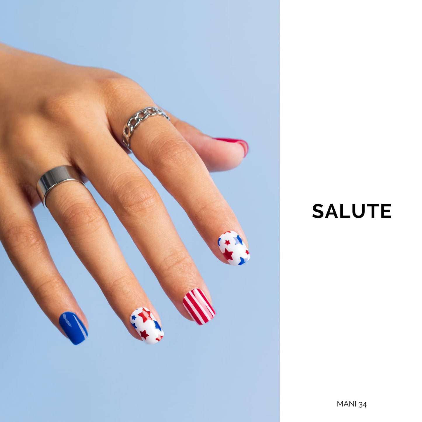Nailog Semi Cured Gel Nail Strips 34 pcs| Long Lasting Nail Polish Sticker Wraps with Glossy Gel Finish | Salute