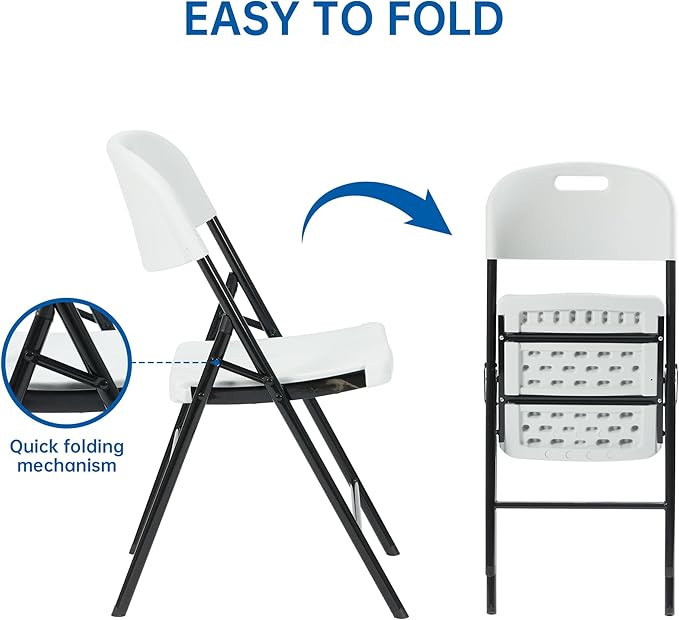 8 Pack Thicker 800 LBS White Folding Chairs, Commercial Grade Folding Chair, Foldable Chairs for Events
