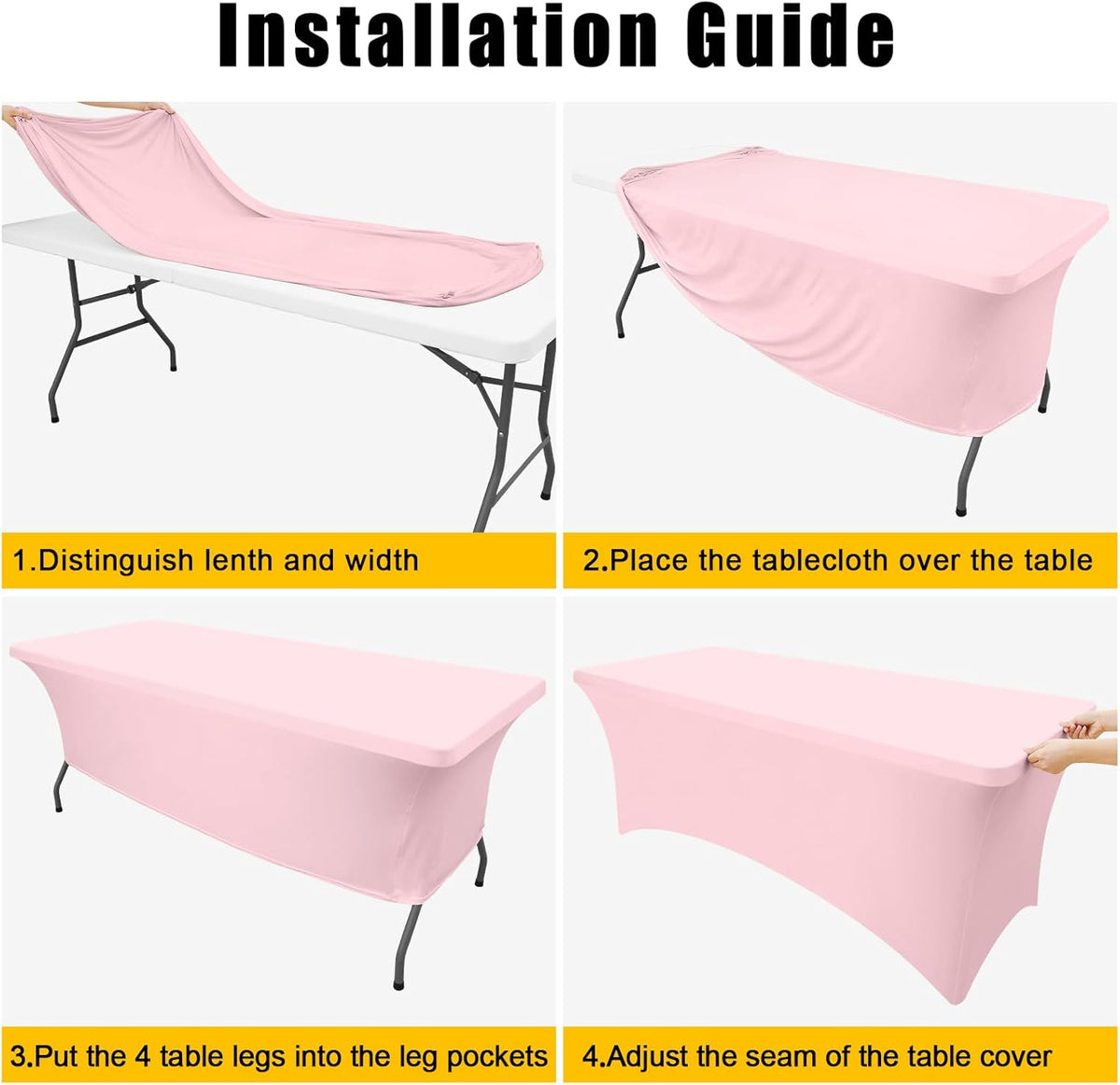 Smiry 2 Pack Spandex Table Cloth 5FT, Elastic Fitted Stretch Tablecloths for Rectangle Tables, Washable Table Cover for Outdoor, Wedding, Banquet & Parties (Pink, 60Lx30Wx30H Inch)