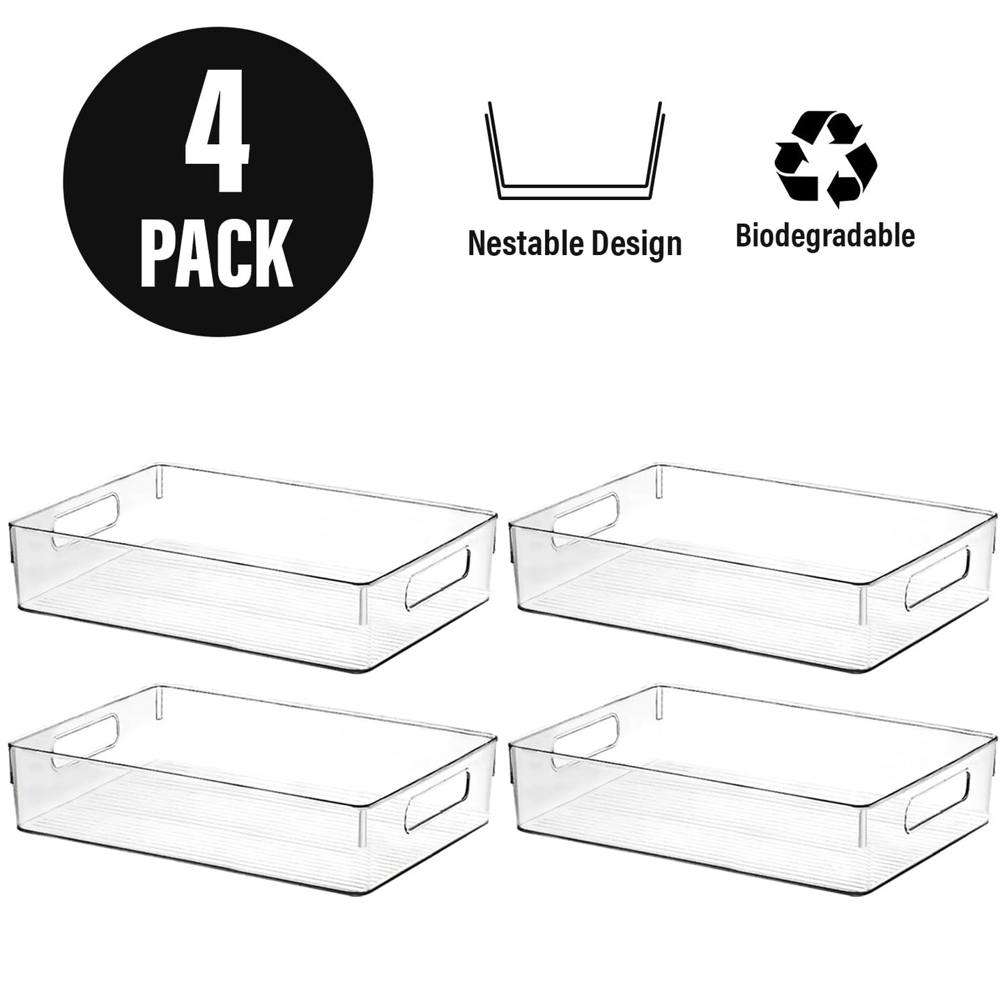 Clear Plastic Storage Bins, Pantry Organizers and Storage, Kitchen Organization and Storage Containers Bins for Organizing, Fridge, Freezer, Bathroom, Pantries, Medicine Cabinet Organizer Bin
