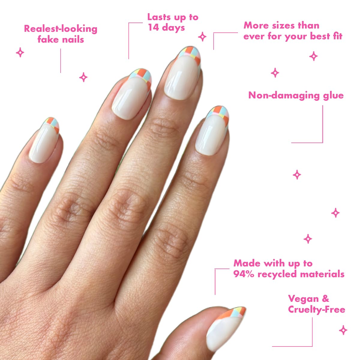 Olive & June Maximalist Instant Mani Press-On Nails (Glue) | 42 Fake Nails, 21 Sizes | Non-Toxic, Long-Lasting Big, Bold Gorgeous Realistic Look | Salon-Quality at Home | Medium, Oval | Parade French
